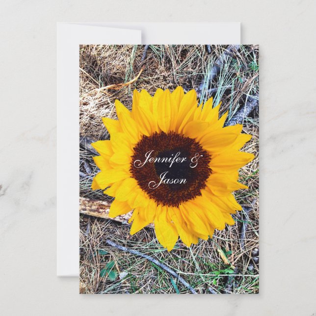 Rustic Country Camo Sunflower Wedding Invitations (Front)