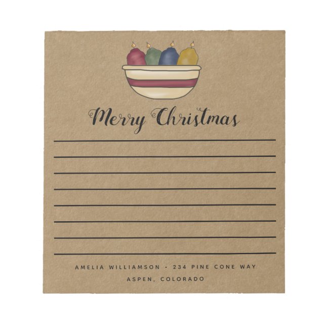 Rustic Country Candles Kraft Merry Christmas  Notepad (Front)