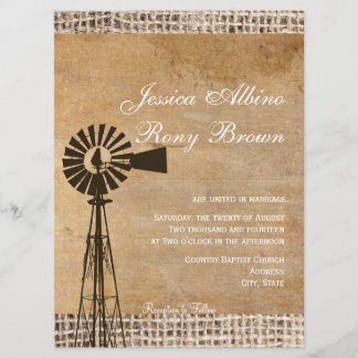 Rustic Country Canvas Burlap Windmill Invitation