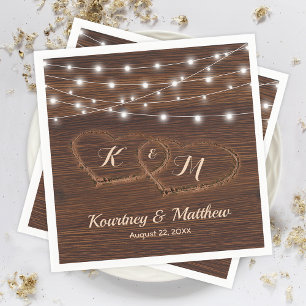 Rustic Country Carved Wood Heart Wedding Napkin
