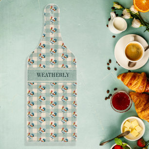 Rustic Country Checks Rooster Monogram   Name Cutting Board