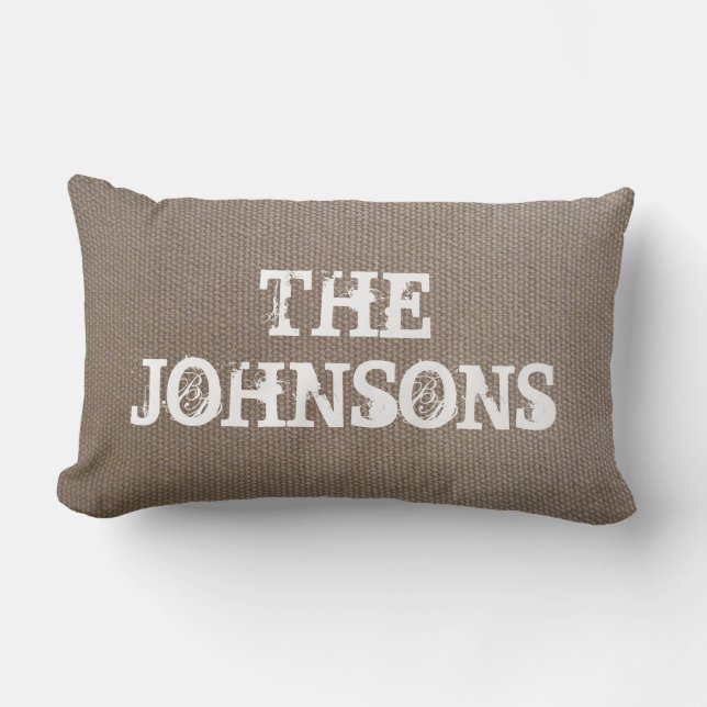 Rustic country chic burlap lumbar throw pillow (Front)