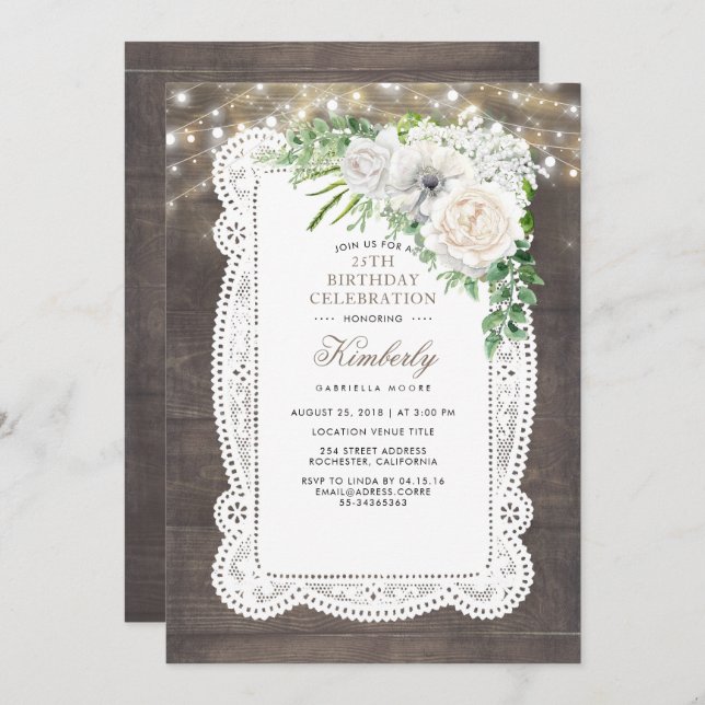 Rustic Country Chic Floral Birthday Party Invitation (Front/Back)
