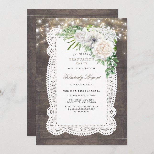 Rustic Country Chic Floral Graduation Party Invitation (Front/Back)