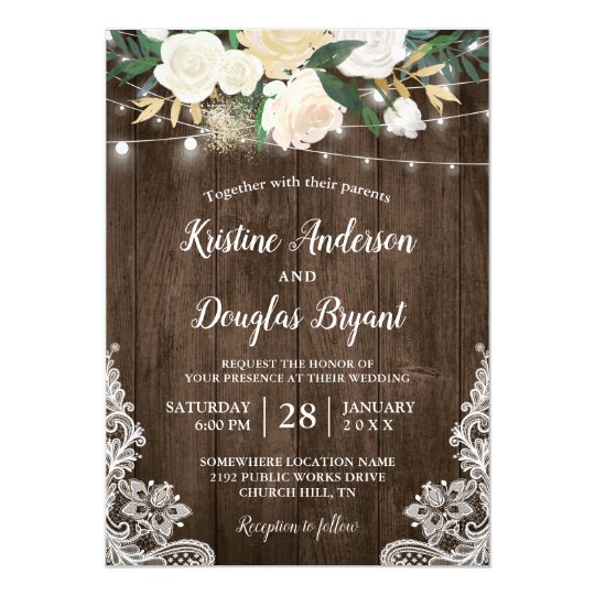 rustic country chic floral string lights wedding rustic country wedding invitations