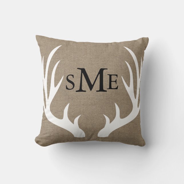 Rustic Country Chic White Deer Antlers Cushion (Front)