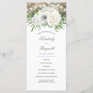 Rustic Country Chic White Flowers Wedding Programs