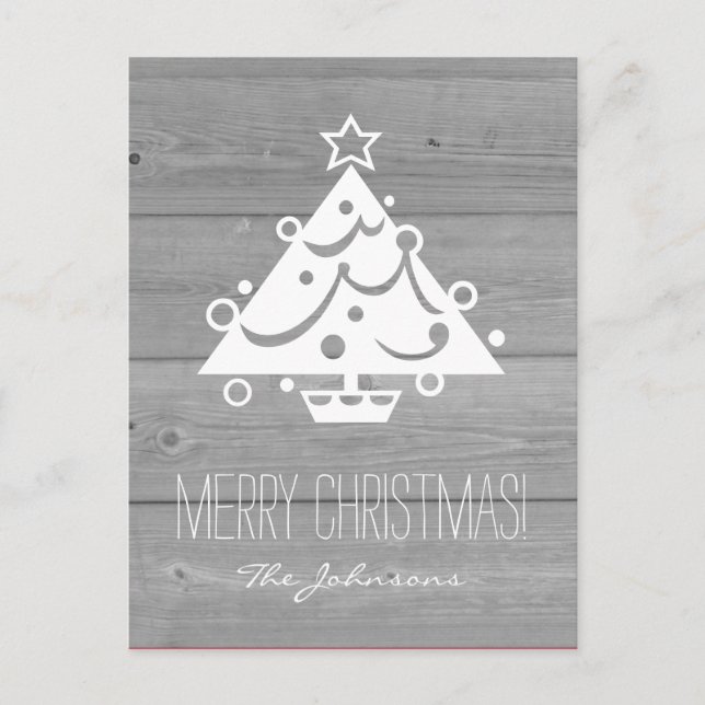 Rustic country chic wood panel Christmas card (Front)