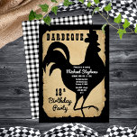 Rustic Country Chicken BBQ 18th Birthday Party Invitation<br><div class="desc">Rustic farmhouse style with aged,  torn paper look and black and white buffalo checks as backgrounds for a black rooster silhouette "BARBEQUE" Birthday Party design by Holiday Hearts Designs (rights reserved).</div>