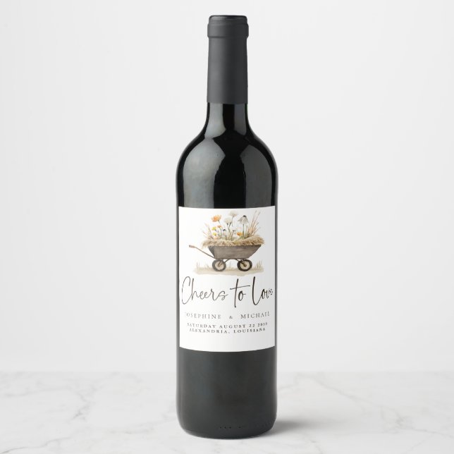 Rustic Country Chicken Cheers Wedding Wine Label (Front)