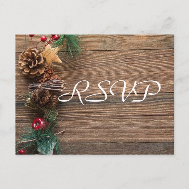Rustic Country Chrismas RSVP Invitation Postcard (Front)