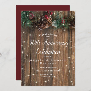 Rustic Country Christmas 40th Wedding Anniversary Invitation