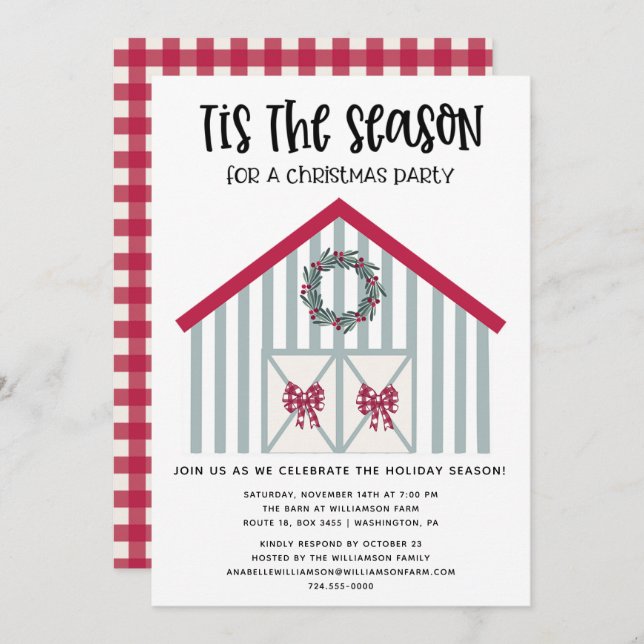 Rustic Country Christmas Barn Christmas Party Invitation (Front/Back)