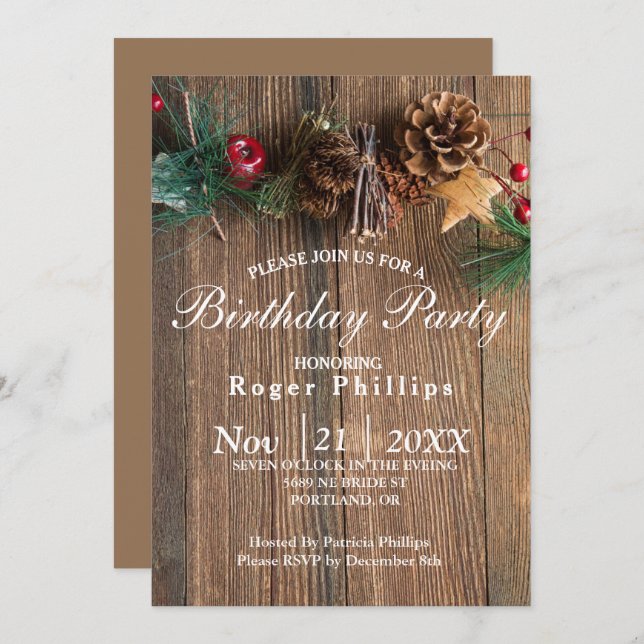 Rustic Country Christmas Birthday Party Invitation (Front/Back)