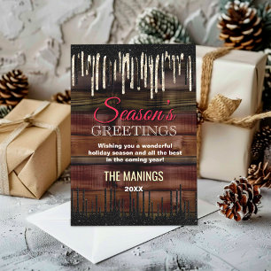Rustic Country Christmas black gold holiday Card