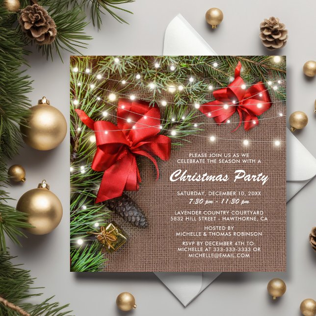 Rustic Country Christmas Bow Holiday Party Invitation (Creator Uploaded)