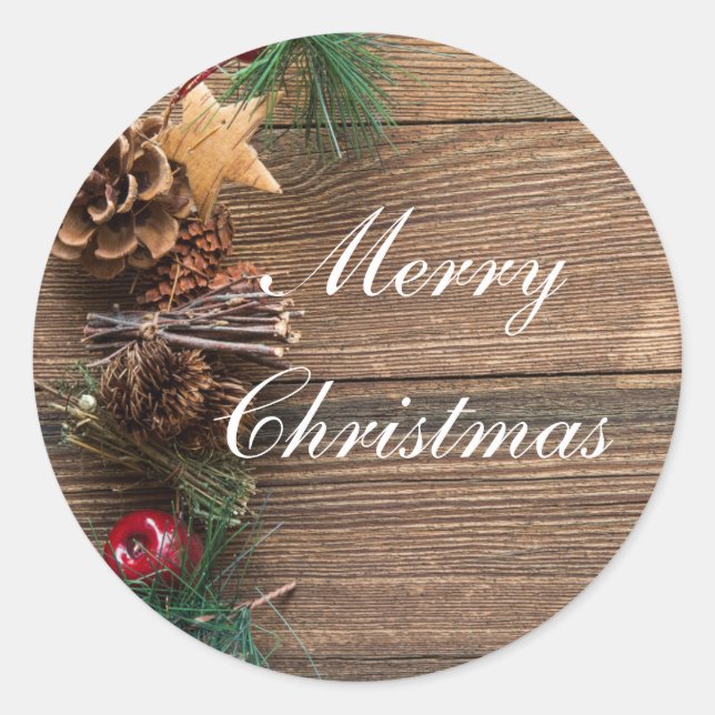 Rustic Country Christmas Classic Round Sticker (Front)
