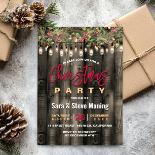 Rustic Country Christmas greenery Holiday party Invitation