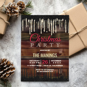 Rustic Country Christmas Holiday black gold  Invitation