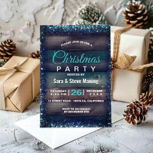 Rustic Country Christmas Holiday blue glitter Invitation