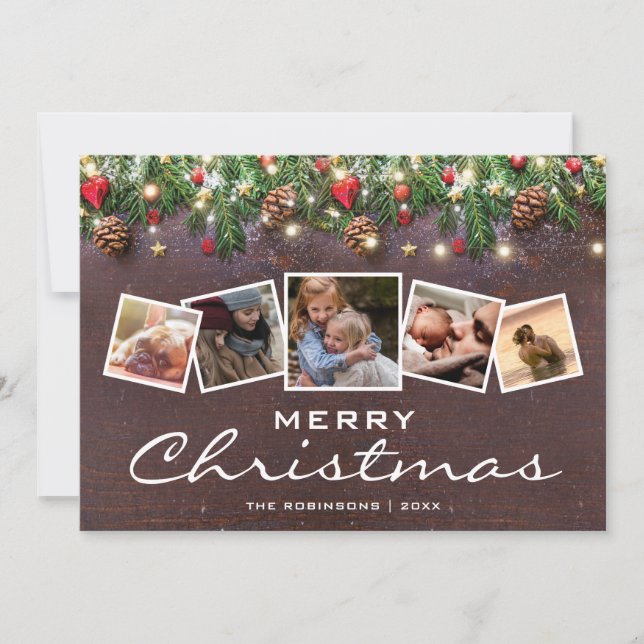 Rustic Country Christmas Holiday Multi Photo Card (Front)