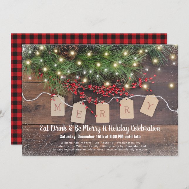 Rustic Country Christmas Holiday Party Invitation (Front/Back)