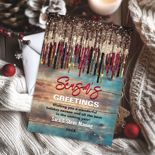 Rustic Country Christmas Holiday red black glitter Card