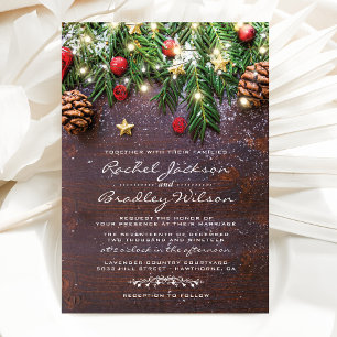 Rustic Country Christmas Holiday Winter Wedding Invitation
