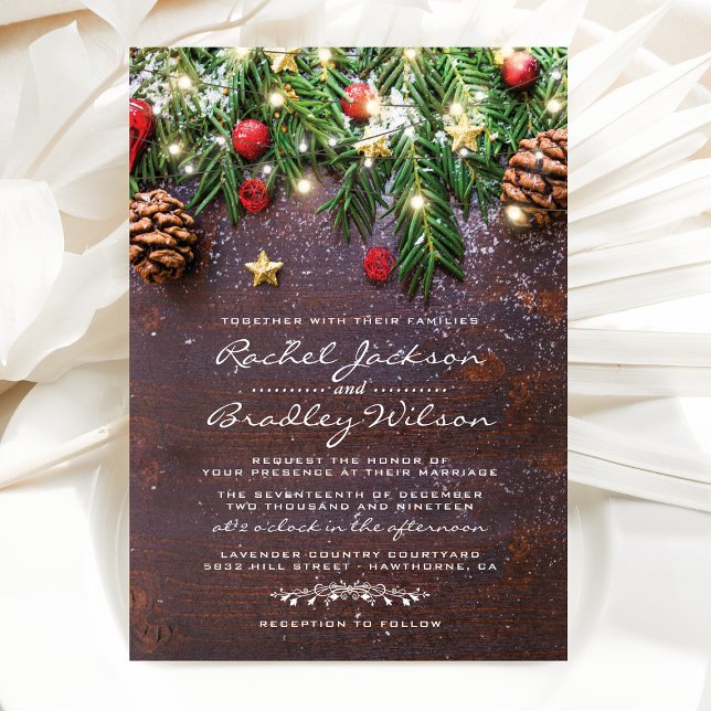 Rustic Country Christmas Holiday Winter Wedding Invitation (Creator Uploaded)