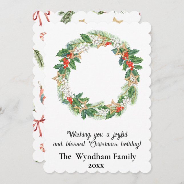 Rustic Country Christmas Holiday Wreath Non Photo (Front/Back)