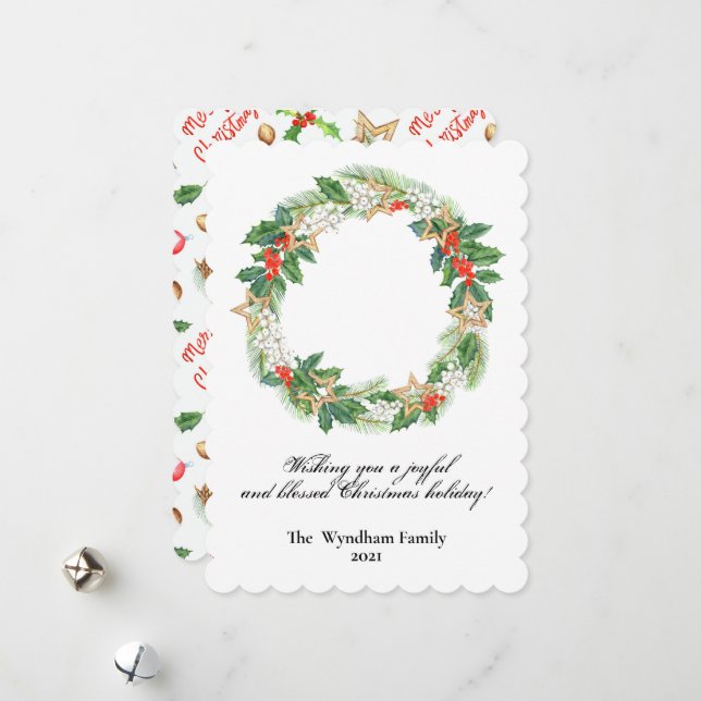Rustic Country Christmas Holiday Wreath Non Photo Card (Front/Back In Situ)