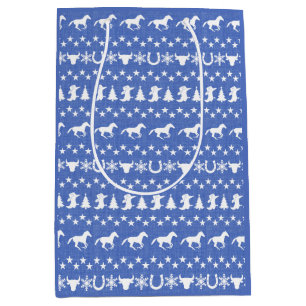 Rustic Country Christmas Horse Pattern Blue Medium Gift Bag