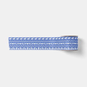 Rustic Country Christmas Horse Pattern Blue Satin Ribbon