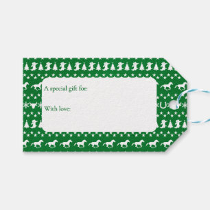 Rustic Country Christmas Horse Pattern Green Gift Tags