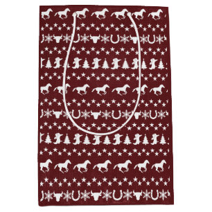 Rustic Country Christmas Horse Pattern Red Medium Gift Bag