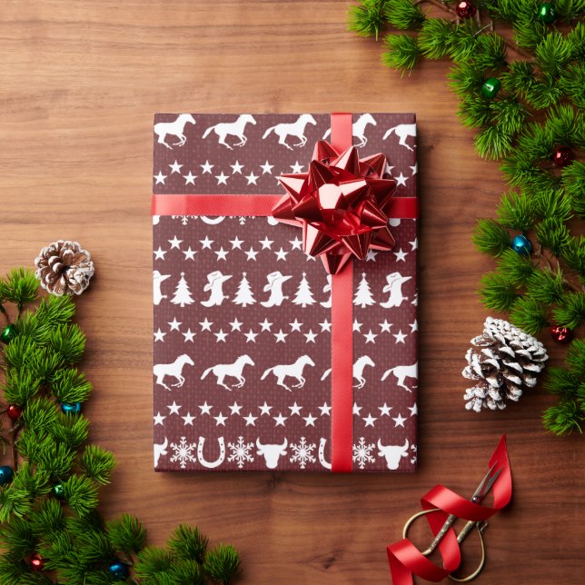 Rustic Country Christmas Horse Pattern Red Wrapping Paper (Holiday Gift)