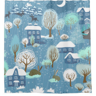 Rustic Country Christmas Light Blue & White Shower Curtain