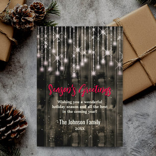 Rustic Country Christmas lights Black greeting  Holiday Card