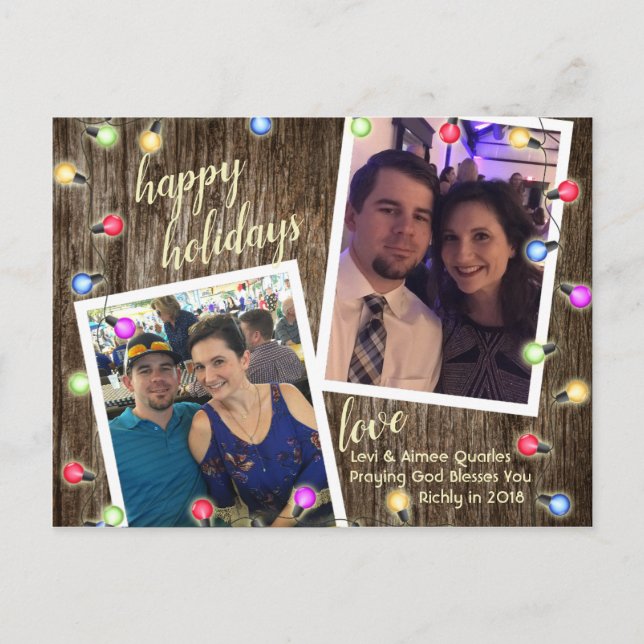 Rustic Country Christmas Lights Photo Postcard (Front)