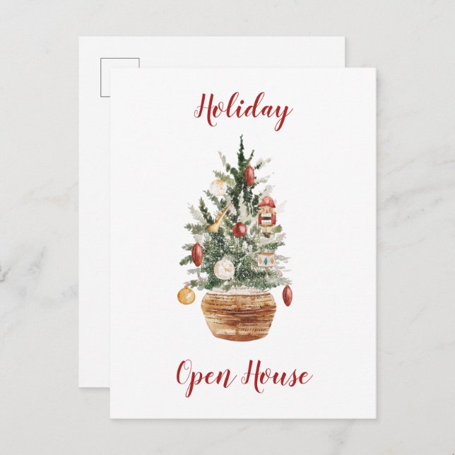 Rustic Country Christmas Tree Open House Party Postcard (Front/Back)