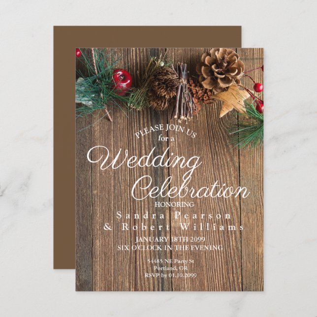 Rustic Country Christmas Wedding Invitation (Front/Back)
