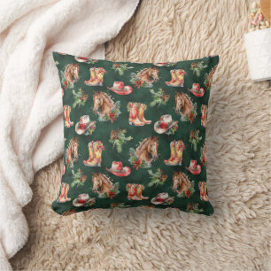Rustic Country Christmas Western Farmhouse Horses Cushion