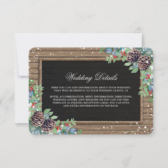 Rustic Country Christmas Winter Wedding Details Invitation (Front)