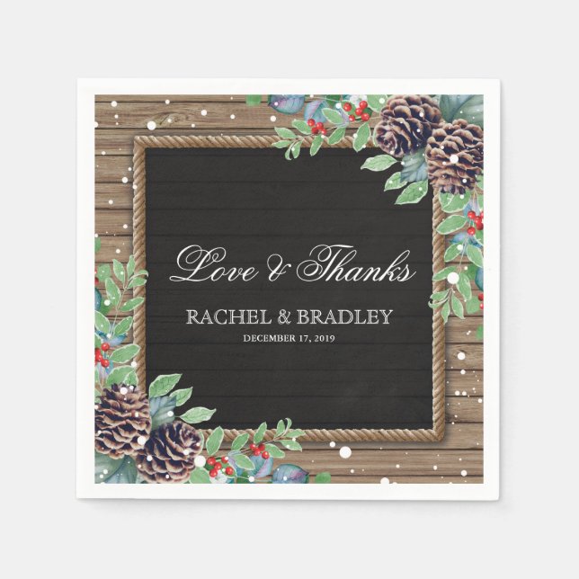 Rustic Country Christmas Winter Wedding Napkin (Front)