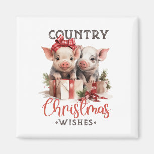 Rustic Country Christmas Wishes Cute Pig Magnet