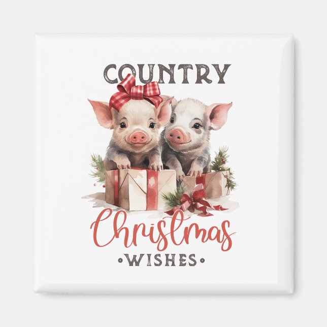 Rustic Country Christmas Wishes Cute Pig Magnet (Front)