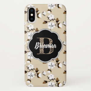 Rustic Country Cotton Flowers & Name in Script iPhone X Case