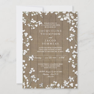 Rustic Country Couples Shower Baby's Breath Wreath Invitation