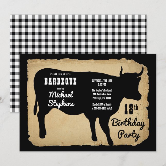 Rustic Country Cow 18th Birthday Party Barbeque Invitation (Front/Back)