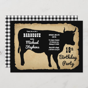 Rustic Country Cow 18th Birthday Party Barbeque Invitation